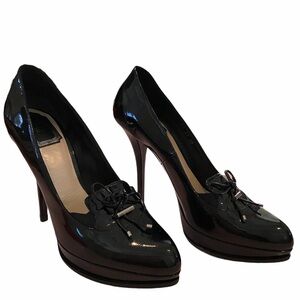CHRISTIAN DIOR shiny leather black bow tie heels